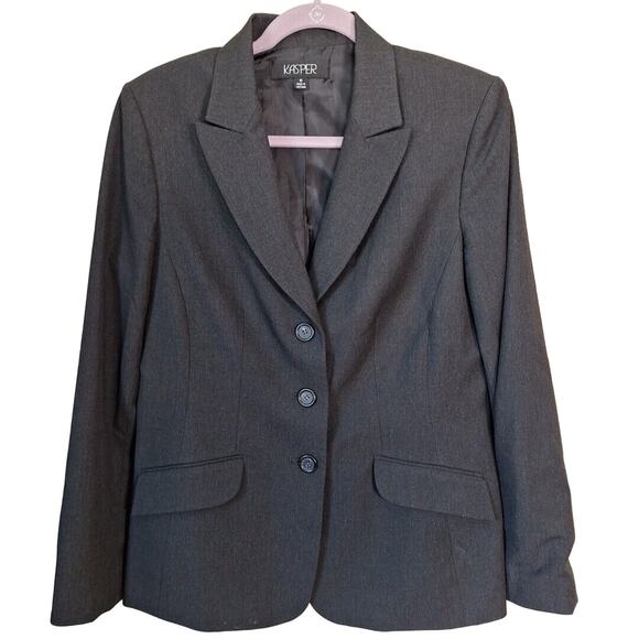 Y2K Charcoal Gray Peak Lapel Blazer Jacket Stretch Women Size 10 Business Casual - Picture 5 of 8